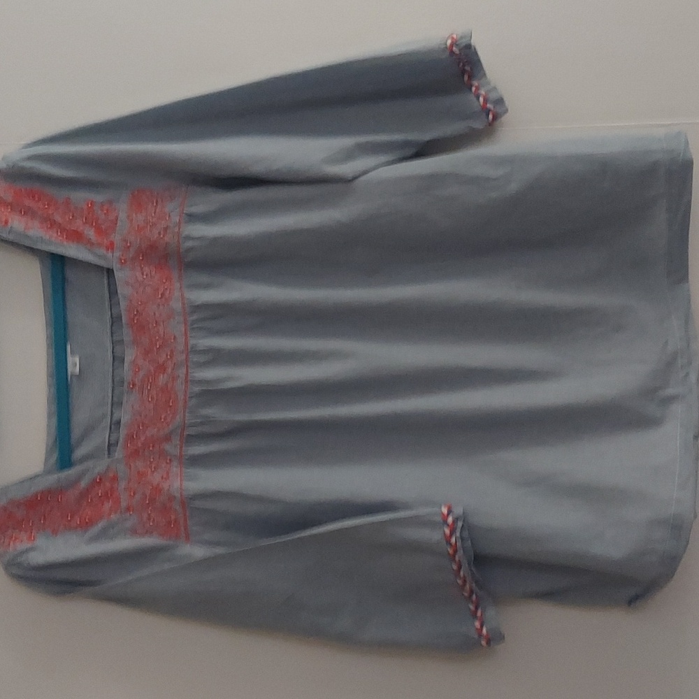 Westport Embroidered Square Neckline 3/4 Sleeve Tunic Blouse Sz XL